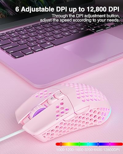 Miniatura 10 de SOLAKAKA Ratón RGB para juegos con cable con carcasa de panal ajustable 12800 DPI 7 botones programables mouse ergonómico para juegos ligeros para
