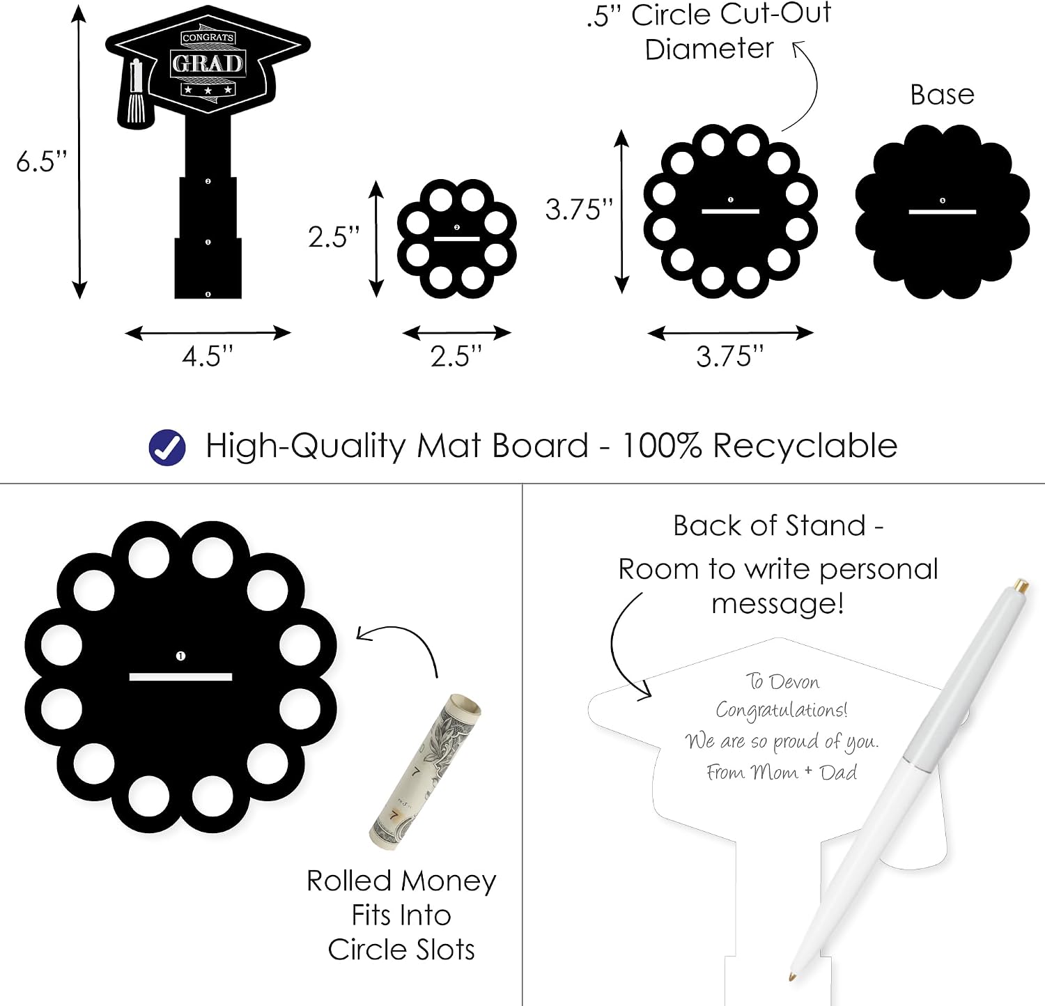 Big Dot of Happiness Graduation Money Gift Holder - DIY Celebration Cash Cake Stand with 20 Bill Slots, Decorative 2-Tier Cap Design, Party Display Centerpiece - Graduation Cheers
