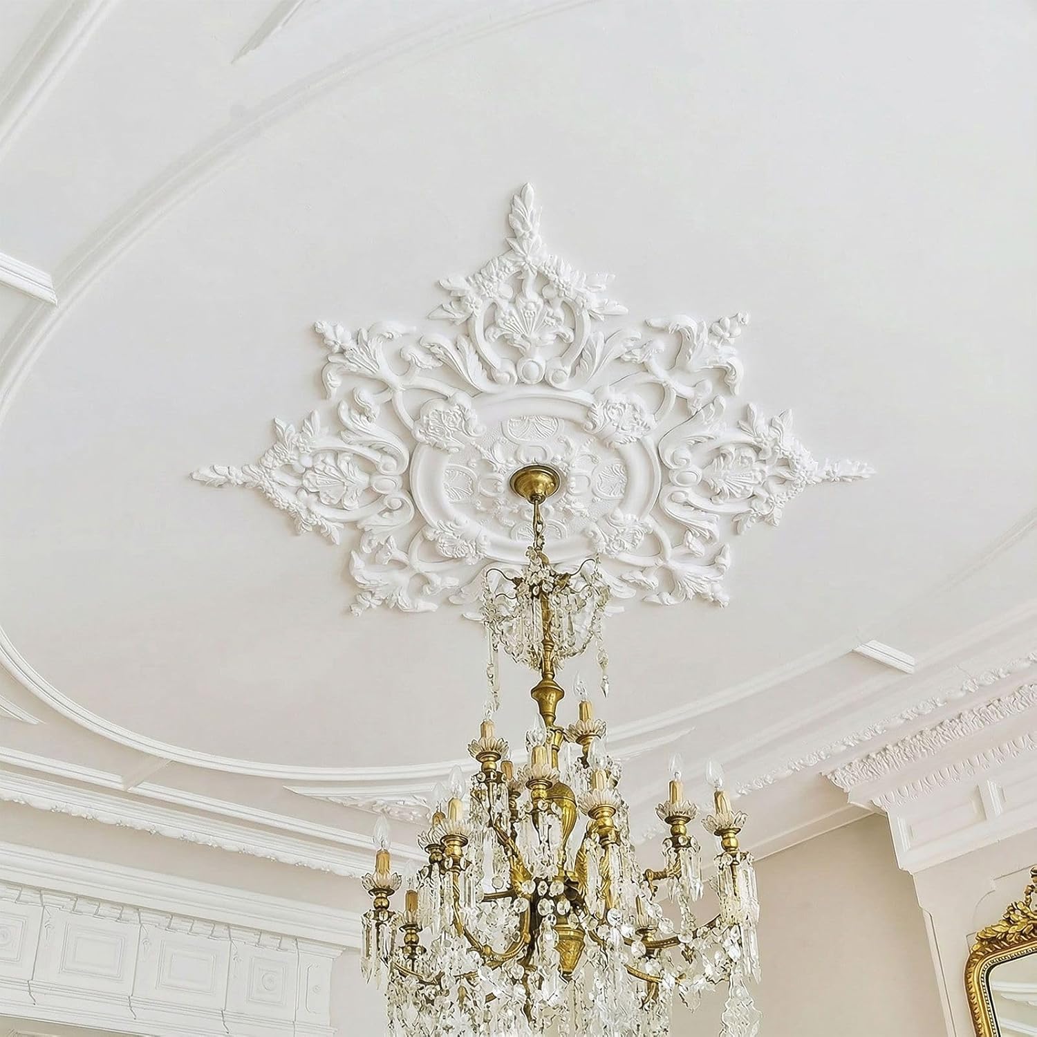 Sintuff 47.24 Inch Large Ceiling Medallion for Light Fixtures, 47.24"OD x 3.15"ID, Thermoformed Classic PVC Design Primed Ready to Paint for Chandeliers Ceiling Light Decoration