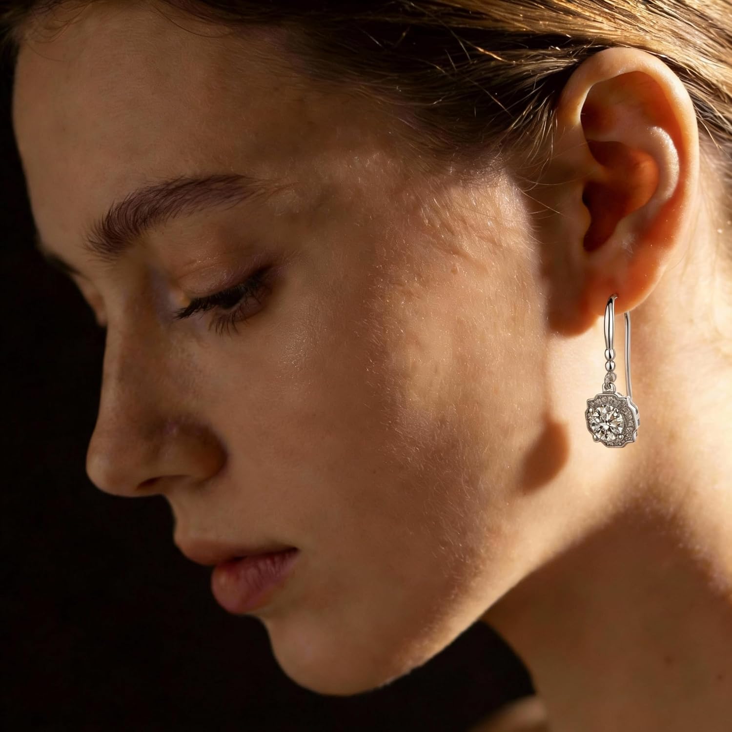 Vintage Moissanite Drop Dangle Earrings for Women, Hypoallergenic S925 Halo Earrings, Pierced Simulated Diamond Charm Earrings, Elegant Fine Jewelry Gifts for Anniversary Birthday Bride Wedding - Image 7
