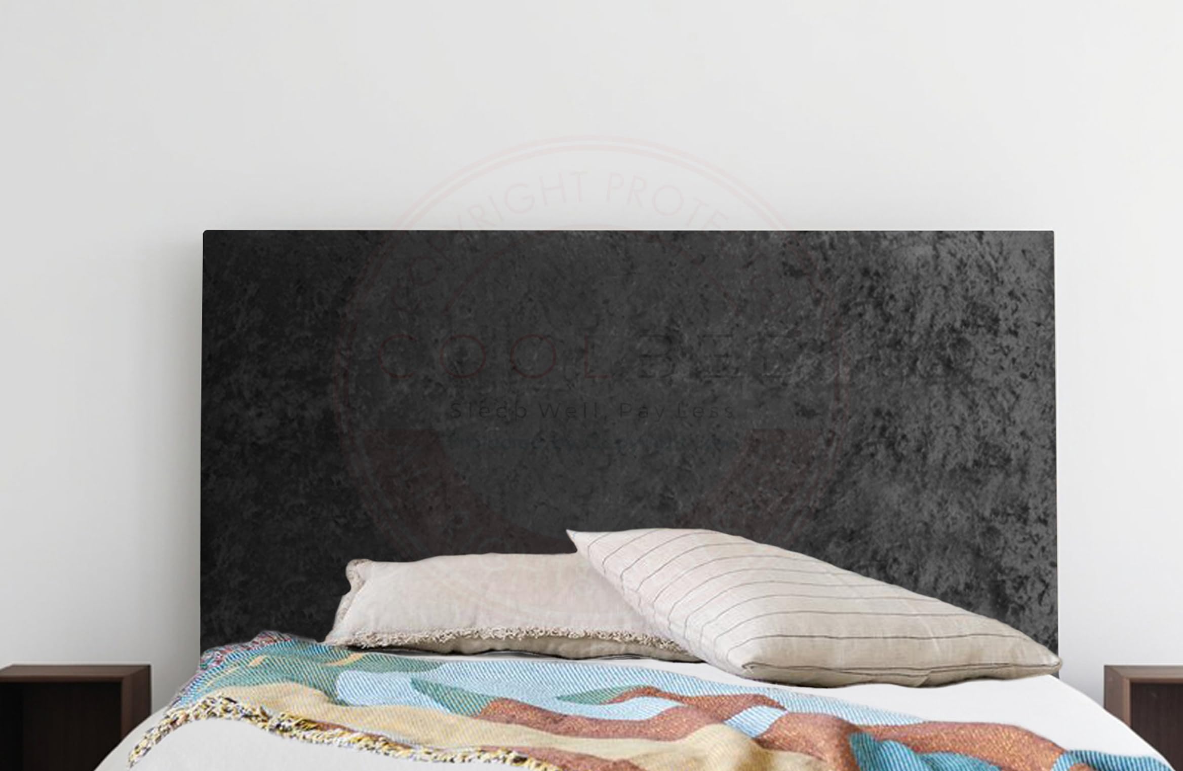 COOL BED Black Crushed Velvet Plain 5FT - King Size Headboard | Divan Bed Headboard | Headboards for Divan Beds (Black, 5FT - King Size)