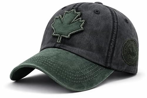 BRANDONN Casual Cotton Cap for Men & Women, Breathable Sun Hat (Canada Black-Green, Pack of 1)