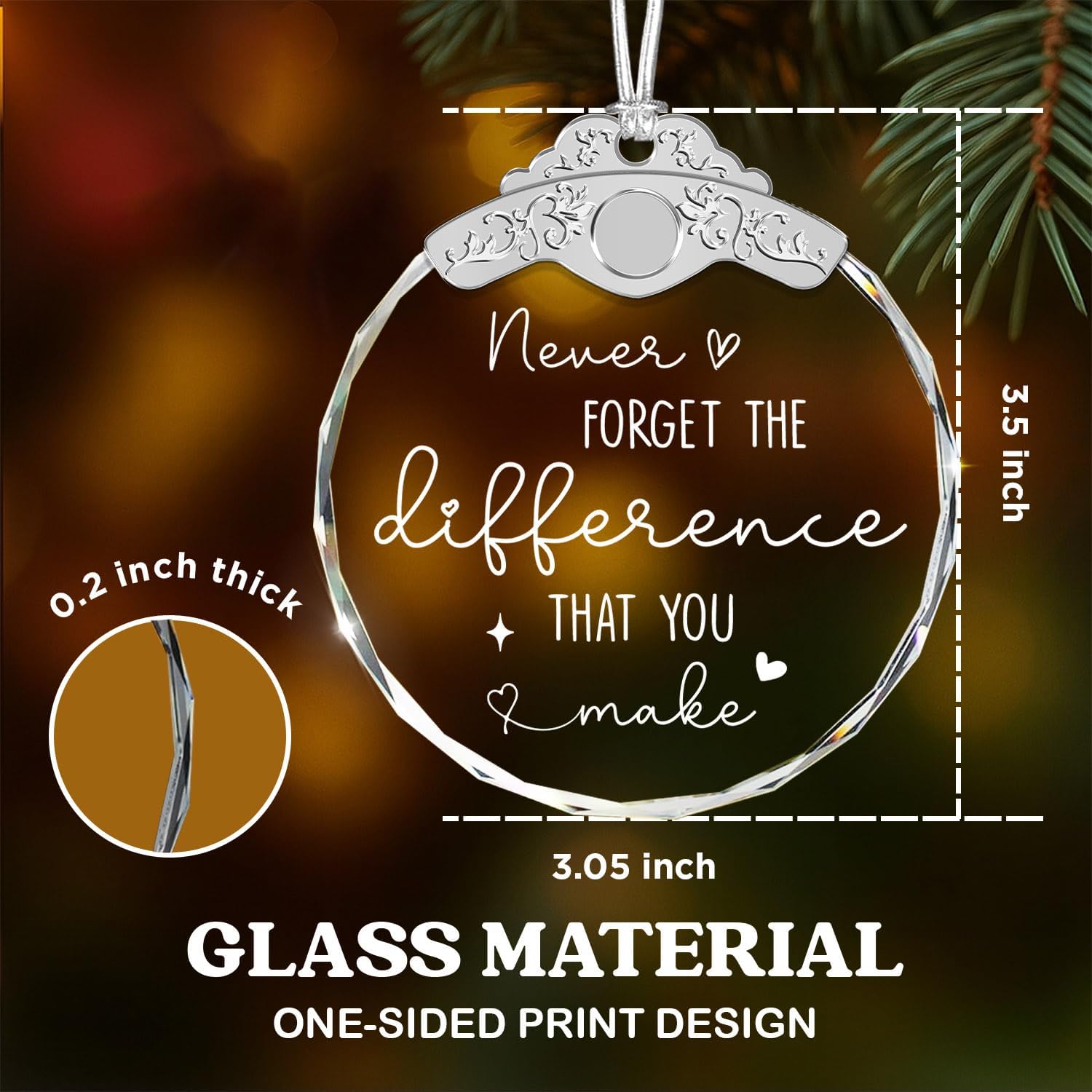 Glass Ornament - Thank You Gifts - The Difference That You Make - Farewell Going Away Goodbye Appreciation - Mothers Day Retirement Gifts for Women Men Coworker Boss Friend - Image 4
