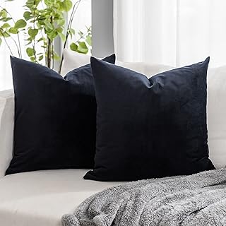Black Euro Pillow Covers 26x26 Set of 2,Velvet Throw Pillow Cover for Sofa Couch Bed,Luxury Solid Cushion Case with Zipper