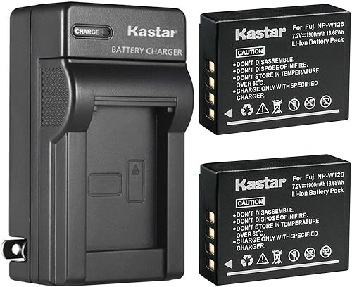 Kastar Paquete de 2 baterías y cargador de pared de CA de repuesto para Fujifilm NP-W126, batería NP-W126s, cargador BC-W126, Fujifilm X-H1, X-M1,