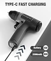 Vista 8 de WORKPRO Juego de taladro inalámbrico de 8 V, taladro eléctrico de 2 Ah con portabrocas sin llave de 3/8 pulgadas, 15 puntas, carga tipo C, LED