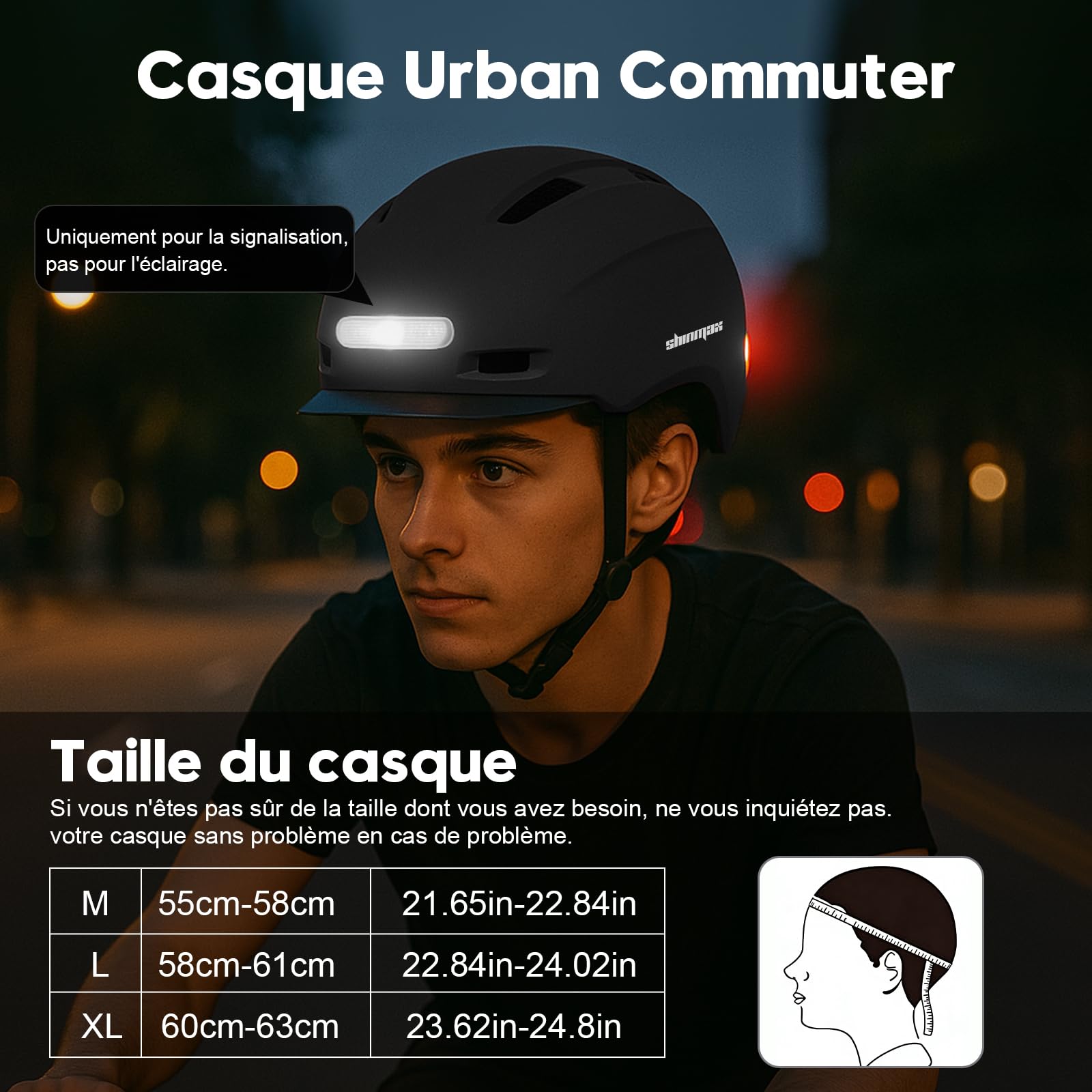 Shinmax Casque Velo Homme Femme avec 5 Modes Lumière USB et Visière, Casque Trottinette Electrique Adulte