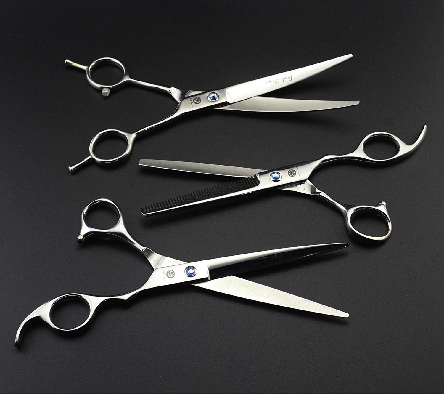 Purple Dragon 7.0 inch Rhinestone Decoration 3PCS Pet Grooming Scissors Dog Hair Cutting & Thinning Shears Set