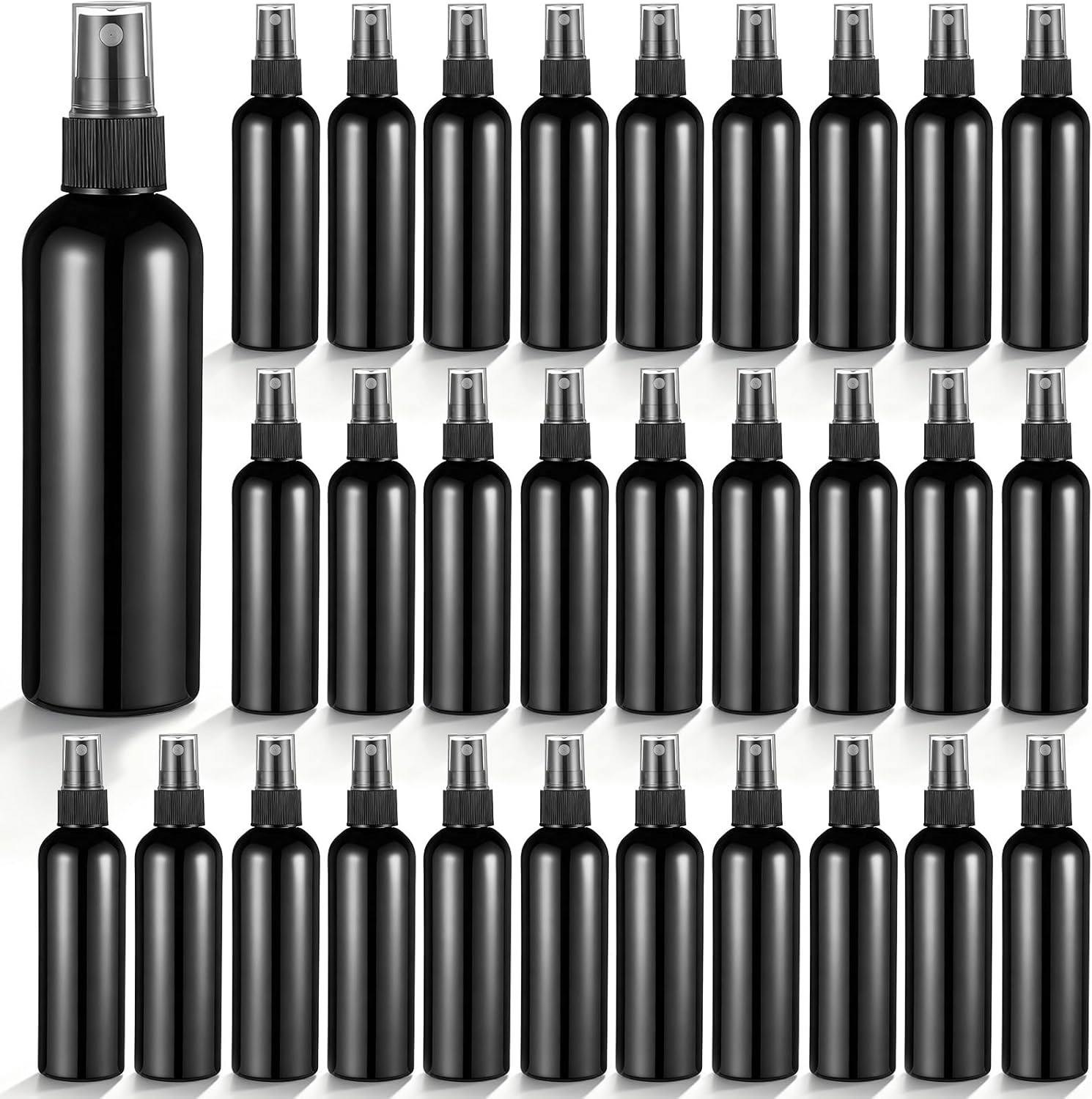 SHENLIU 30 Pack Black Empty Spray Bottles 4oz with Cap, Plastic Fine Mist Spraying Bottles Portable Small Refillable Sprayer Liquid Container for Perfume Cleaning Essential Oil
