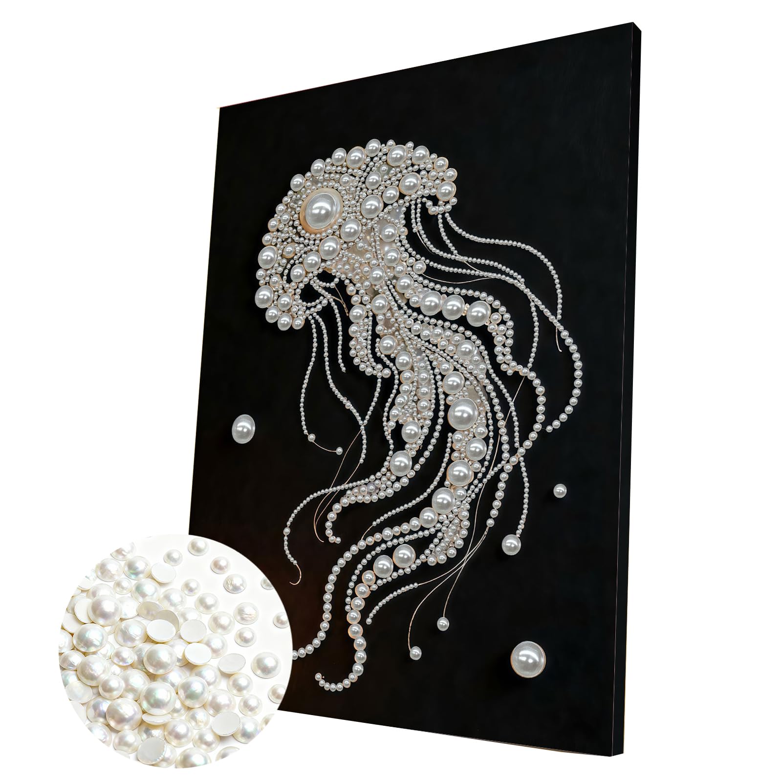 DIY Pearl Painting Kit with Wooden Frame, 3D Plastic Pearl Gemstone Ocean Art Craft for Adults Beginners, Diamond Art Kits for Adults, Home Wall Decor Ready Gift for Women(Jellyfish)(30 * 40cm)