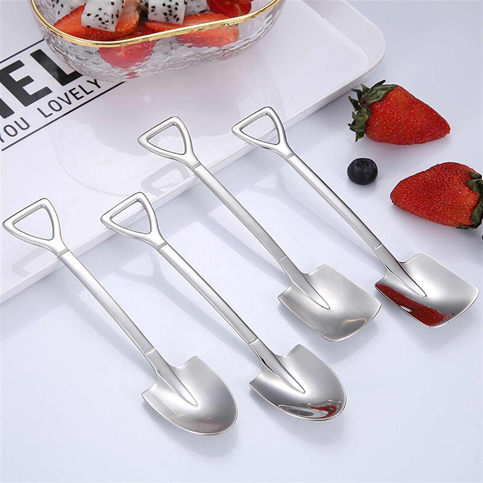 Cucharas de Café, Té 2 Paquete de acero inoxidable Shovel Spoon Home Postre Spoon Creative Western Food Cuchara Cucharas de café, cucharas pequeñas para suministros de fiesta de postre Cuchara para Co