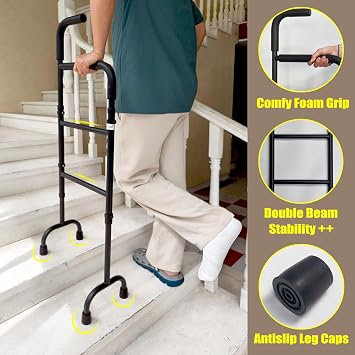 20-Level Adjustable Stair Climbing Assist Cane & Elderly Stair Lift Assist with Anti-Slip Handle & Stabilizing Feet, Standard Steps-Patent Pending