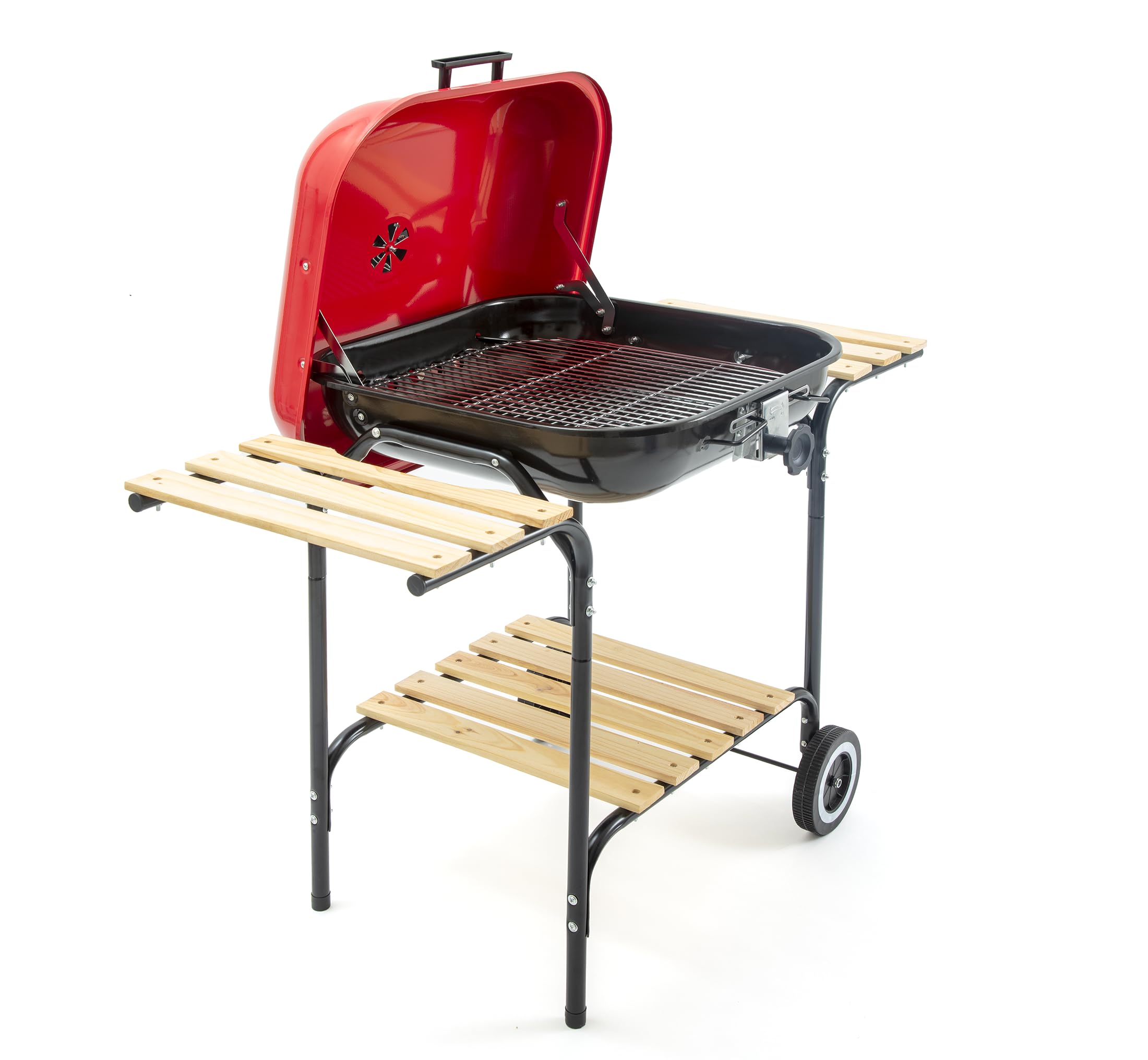 Barbeque a carbone con ruote, griglia regolabile e coperchio BBQ Efesto
