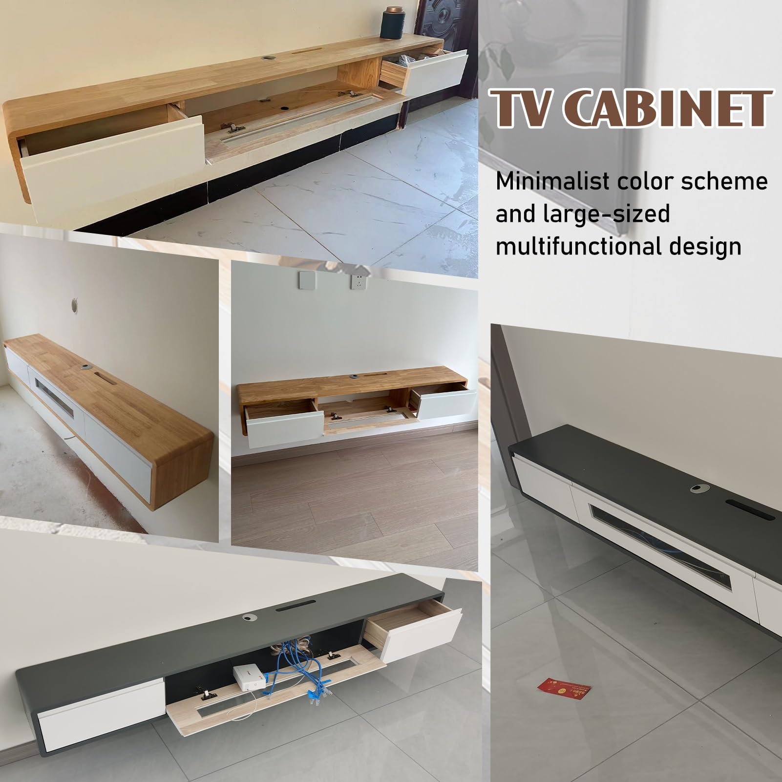 Moderner TV-Schrank zur Wandmontage, mit Schubladen und Glastür, schwimmende TV-Einheit für Wohnzimmer, Schlafzimmer, Media-Raum, Unterhaltung, Medienkonsole, Center (Weiß, 140 cm)