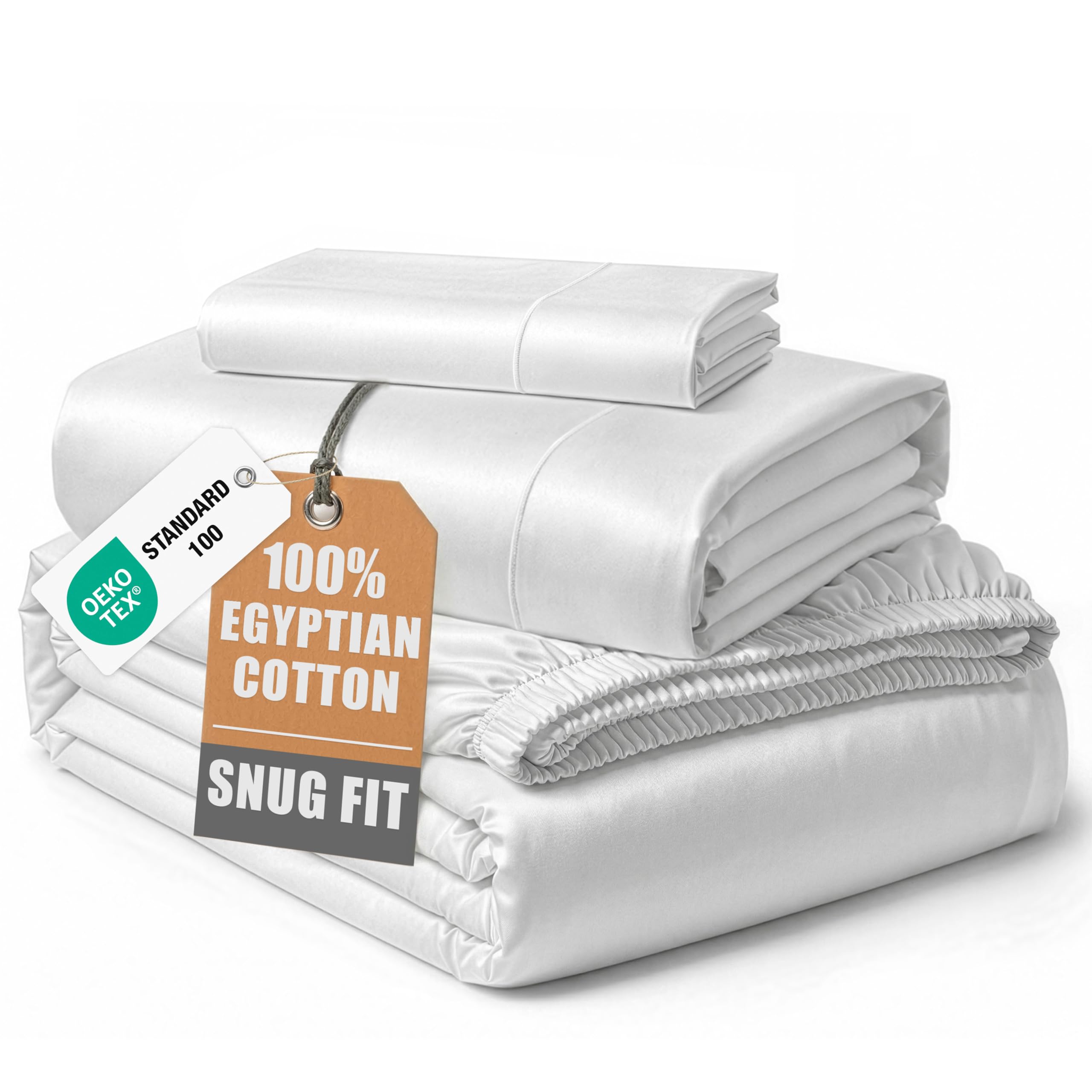 LANE LINEN Twin XL Sheets 100% Egyptian Cotton Sateen - White