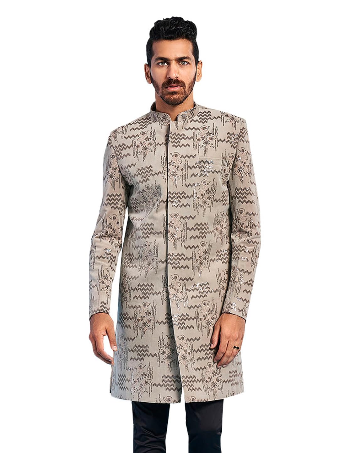 vastramay Men's Velvet Sherwani Only Top - Velvet Embroidered Indo Western-picture-13