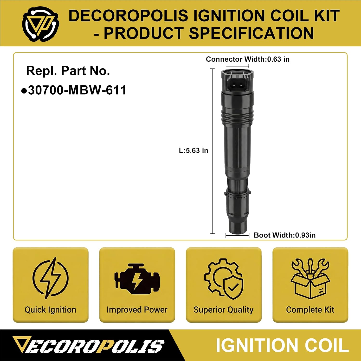 Ignition Coil Pack 4 Pcs 30700-MBW-611 Replacement For Honda CBR600F4 1999-2000 CBR600F4i 2001-2006 CBR929RR 2000-2001 CBR954RR 2002-2003