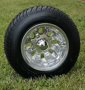 10" Silver Bullet Polished Aluminum Golf Cart Wheels and 205/50-10" DOT Street Tires - Set of 4