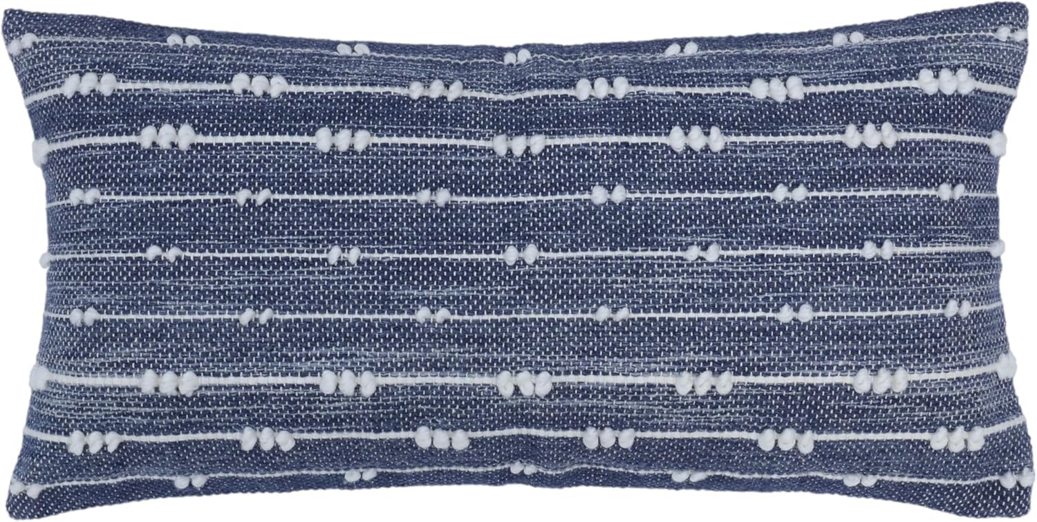 Stafford Decorative Pillow Cover, Navy Blue and White 14x28 Inch Handwoven,Textured, Luxurious and Fashionable 1 Piece Throw Pillow Cover
