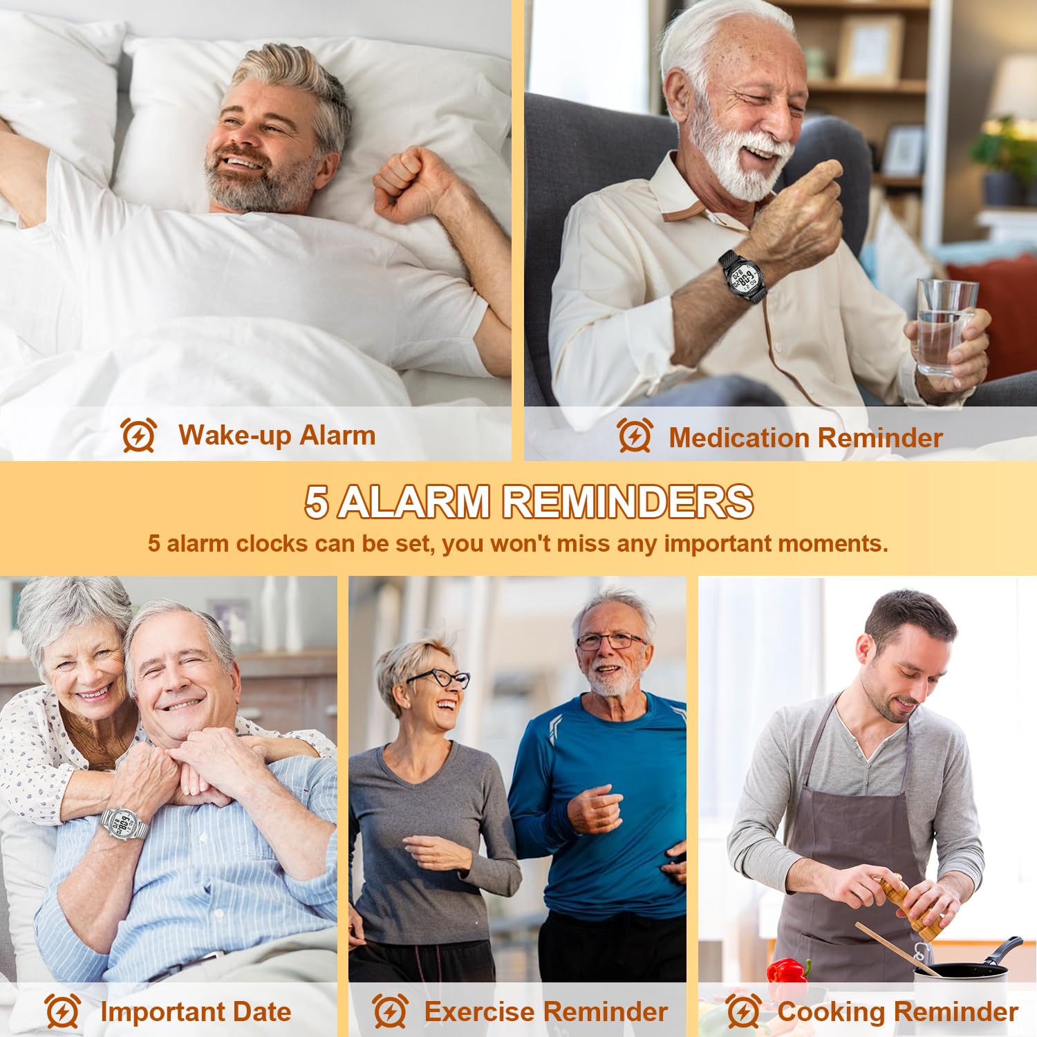 Hearkent Orologio digitale parlante con contapassi, tempo di conversazione, data, passi, calorie in inglese, 5 sveglie, retroilluminazione EL, numeri grandi LCD, senza Bluetooth, per anziani/ciechi
