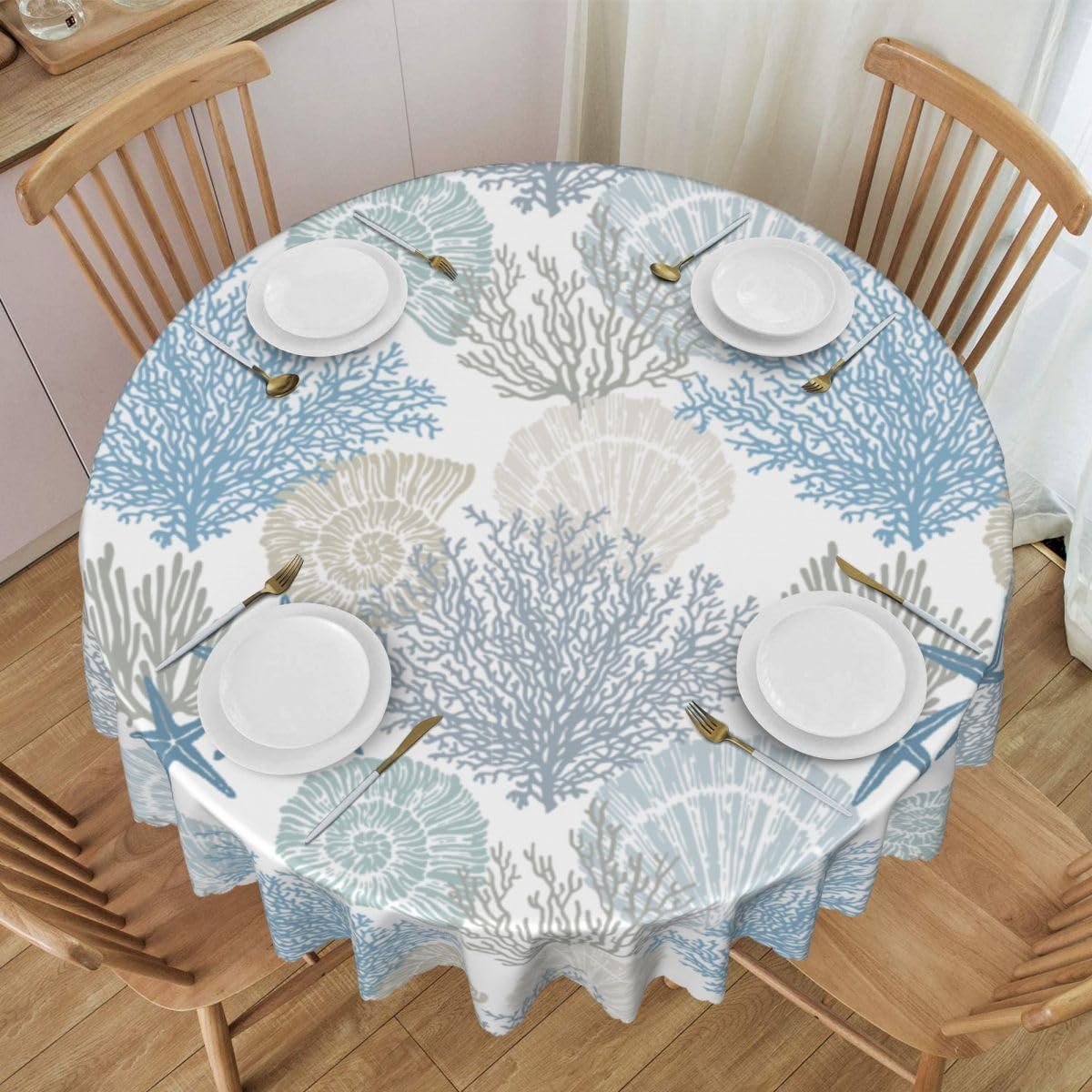 Woodland Table Cloths, Rustic Animal Wooden Forest Tree Eucalyptus Leaves Wild Bear Deer Fox Country Lodge Farmhouse Coffee Table Cover Decor for Kitchen Dining Room Outdoor Home Party, 70" Round