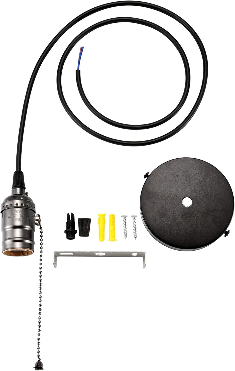 ACBungji Industiral Pendant Light Fixture with Pull Chain,DIY Vintage Hanging Lighting Kit with E26 Edison Bulb Socket 3.6FT Electrical Cord Wire for Indoor Kitchen,Black