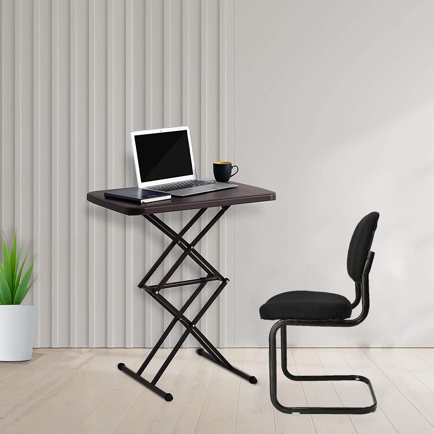 RW REST WELL S-Model Black Study/Visitor Chair with Scissor Height Adjustable Folding Table (Brown)