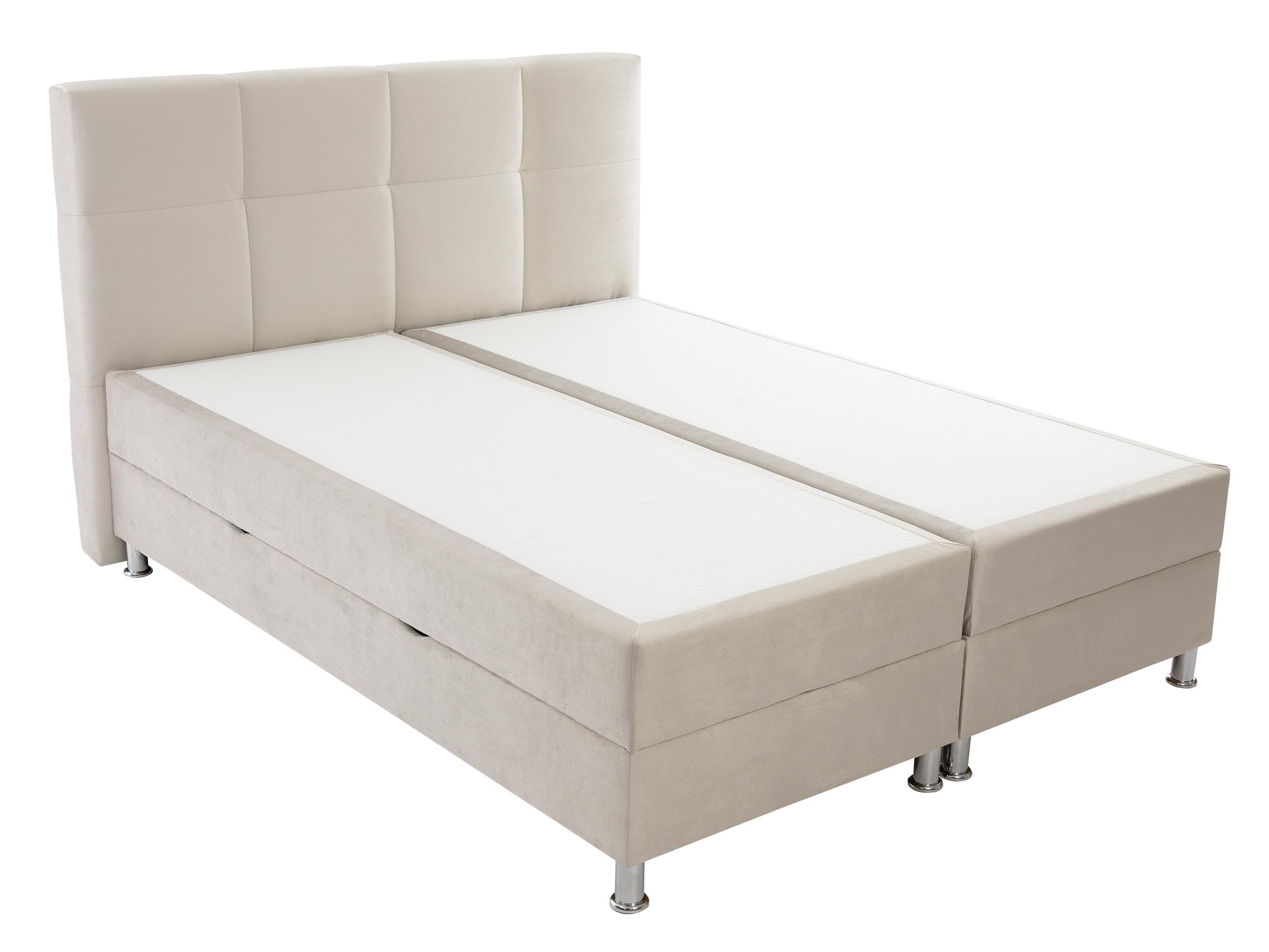 Mirjan24 Boxspringbett Evan mit Zwei Bettkästen, Bonellfederkernmatratzen + Schaumstoff und Topper, Kopfteil gesteppt und gepolstert, Continentalbett, Polsterbett, Ehebett (Fresh 01, 160 x 200 cm)