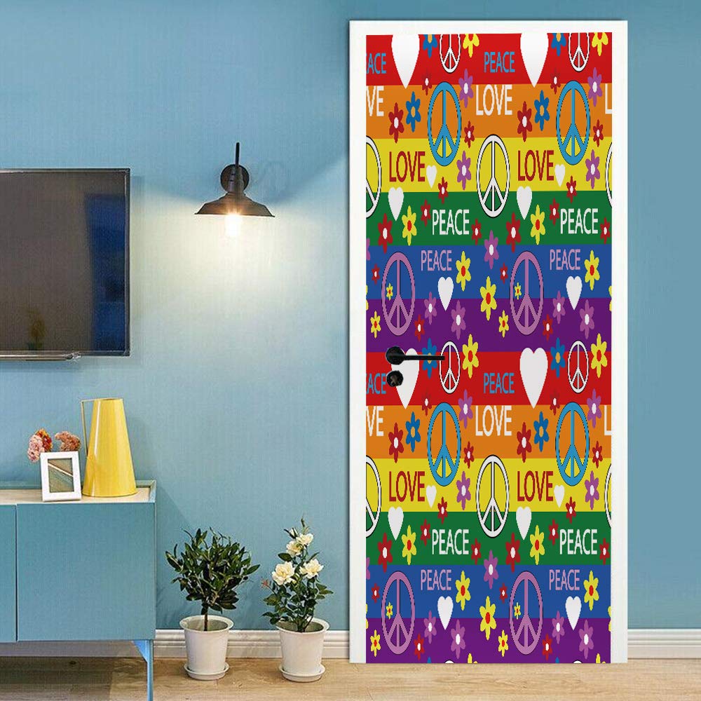Sticker de porte trompe l'oeil cœur d'amour déco murale amovible 90x200cm
