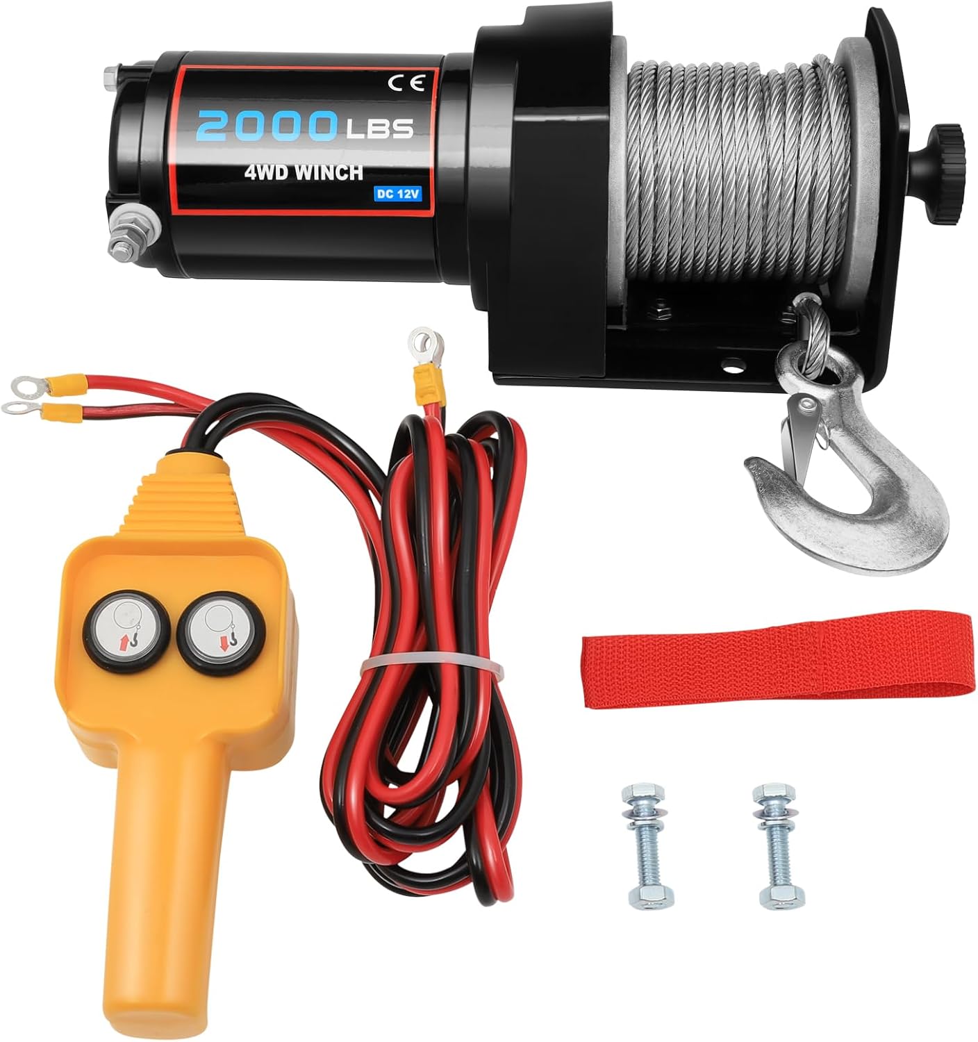 2000LBS Winch, 2000LBS winch ATV UTV Truck winch, 12V 2000LBS Steel Cable Winch, with Hand controller & some bolts, 2000LBS trailer winch, utv winch, 12v winch, truck winch