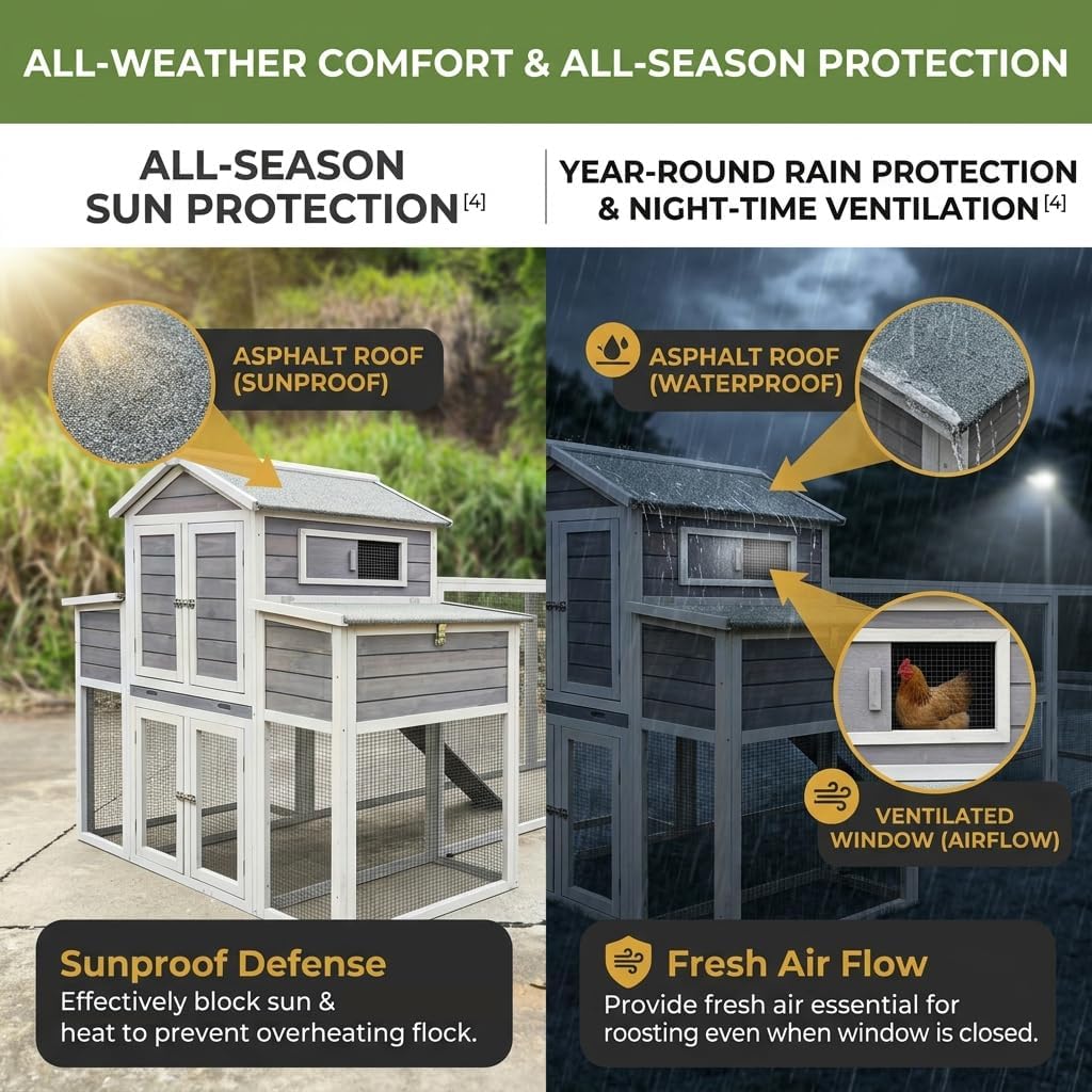 Predator-Proof Large Chicken Coop with Run for 6-10 Chickens | 150" Extra Large Wooden Hen House & Walk in Chicken Coop | Outdoor Duck Coop, Poultry Cage & Nesting Boxes | Jaulas para Gallinas
