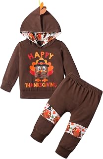 Toddler Thanksgiving Outfit Boy Brown Happy Thanksgiving Hoodie Turkey Pants 2pcs Set Boys Thanksgiving Gifts