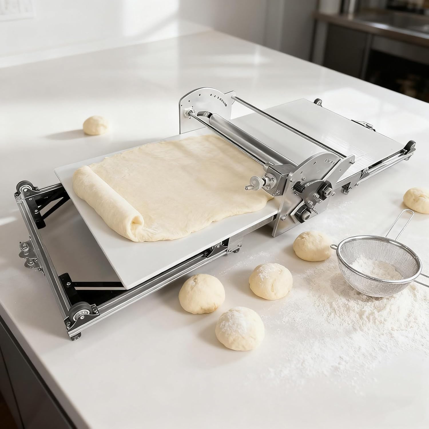 JozyJul Commercial Electric Dough Sheeter Machine, Dough Laminator, Adjustable Thickness, Foldable Stainless Steel Pastry Roller Spreader, for Bakery Home Croissant Pizza