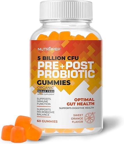 NutraPep Gomitas probióticas y posbióticas orgánicas prebióticas para mujeres, hombres y niños - Alta potencia 5 mil millones de UFC - Sin azúcar y