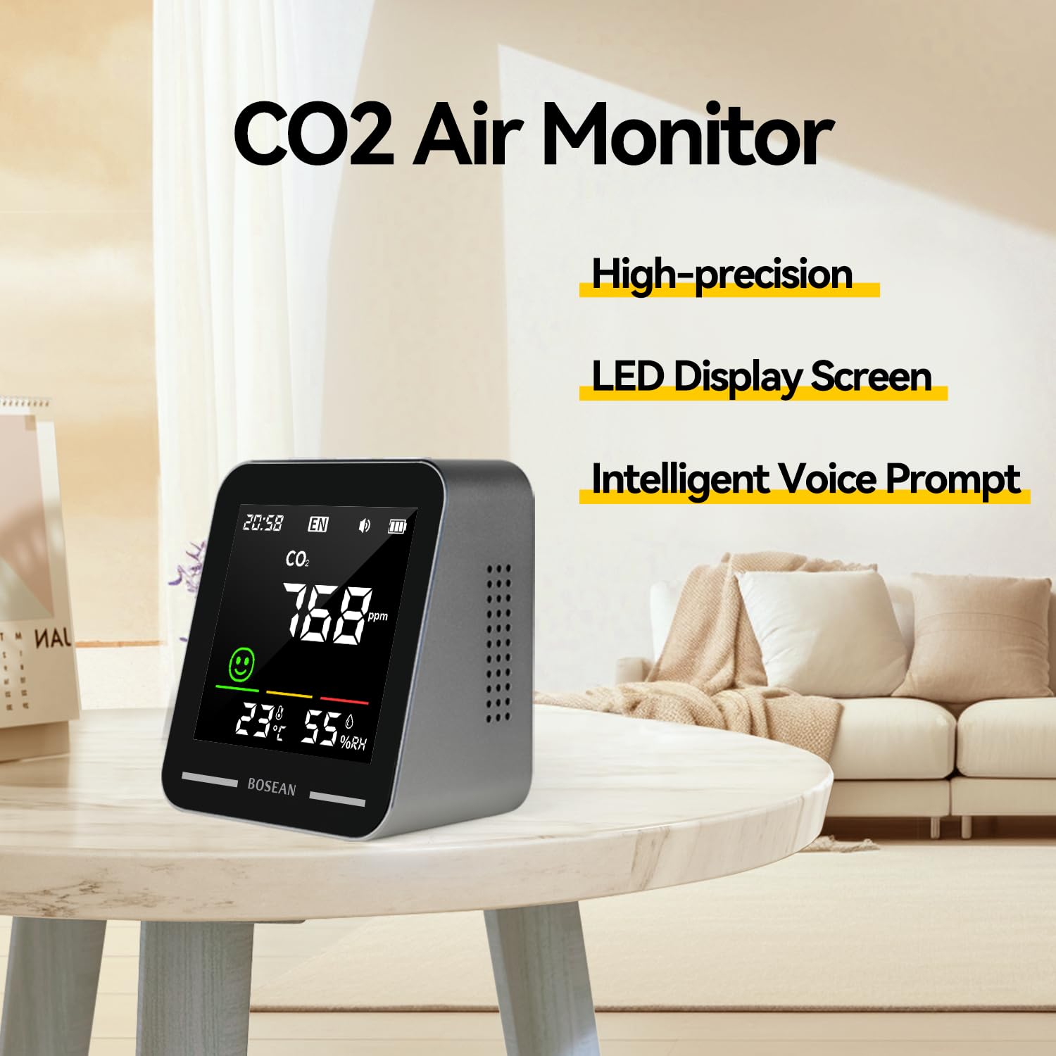 C02 Carbon Dioxide Monitor, Portable Indoor Air Quality Meters, Temperature & Relative Humidity Sensor, CO2 Meter with Alarm, for Home, Grow Tents, Cars