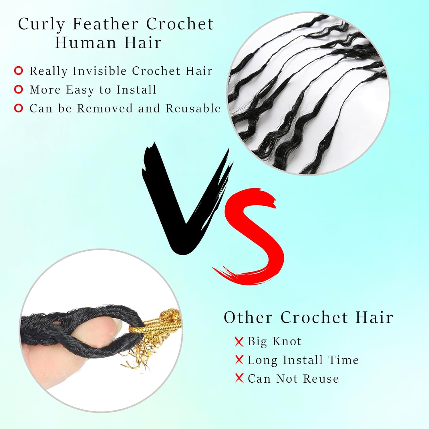 Deep Wave Feather Crochet Human Hair 16 Inch 100g Curly Miracle Knot Crochet Hair Extensions 80 Strands Pre-Separated Boho Crochet Bundles Human Hair for Black Women