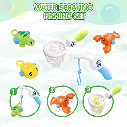 Miniatura 4 de Cmartlarge Juguetes de baño de dinosaurio para niños pequeños, rueda giratoria colorida, sin moho, juguetes de baño, juegos de pesca, juguete de