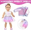 Set de accesorios de maquillaje y ropa para muñeca de 18 pulgadas American, incluye ropa y zapatos para muñeca de 18 pulgadas, bolsa, set de brochas de maquillaje, peine plegable, sombra de ojos, lápiz labial, moño, pinza para el cabello, gafas de sol, cuerda para el cabello (no incluye muñeca) 4