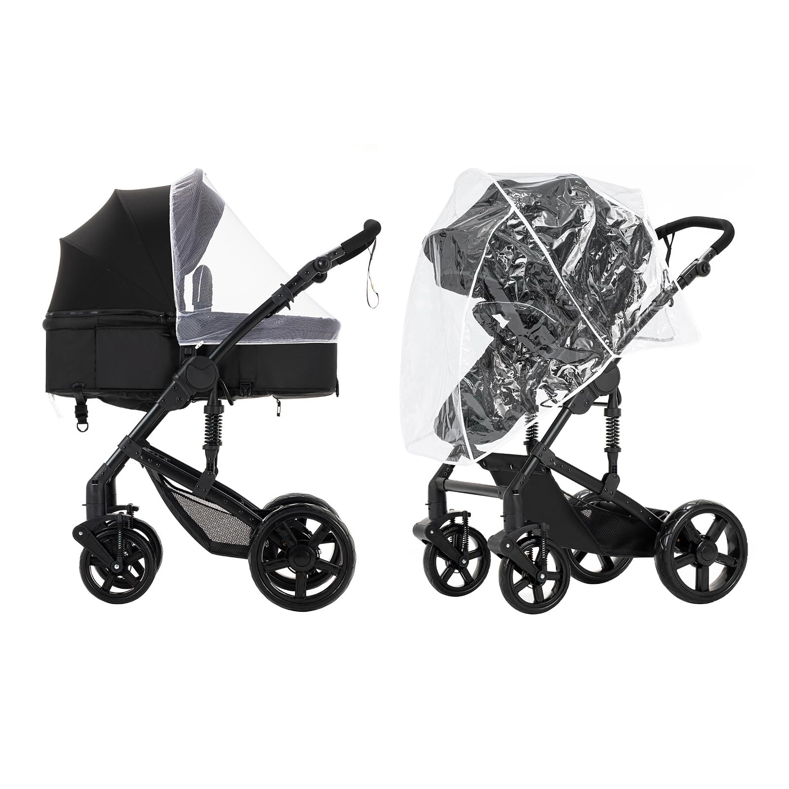 Magic ZC Lederen trio-kinderwagen, 3-in-1 kinderwagen met omkeerbare tweeweg -schuiver, babytrio met accessoires, kinderwagen voor pasgeborenen met draagbaar ontwerp, opvouwbaar met één klik (L518