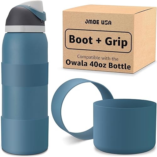 Funda de silicona para bota + agarre de mano para botella de agua Owala de 40 onzas, sin BPA y goma de silicona de grado alimenticio, cubierta