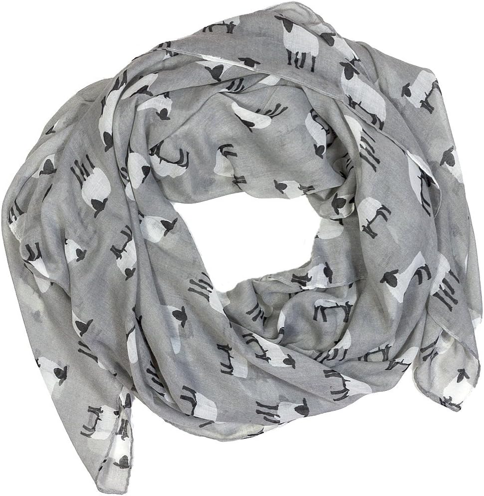 Sheep Print Design Scarves for Women Lightweight Large Size Scarf (Silver grey)