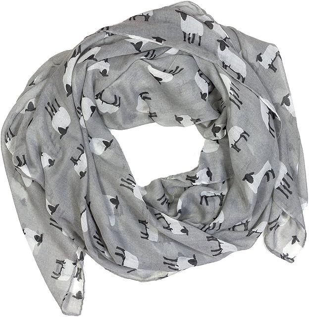 Sheep Print Design Scarves for Women Lightweight Large Size Scarf (Silver Grey)