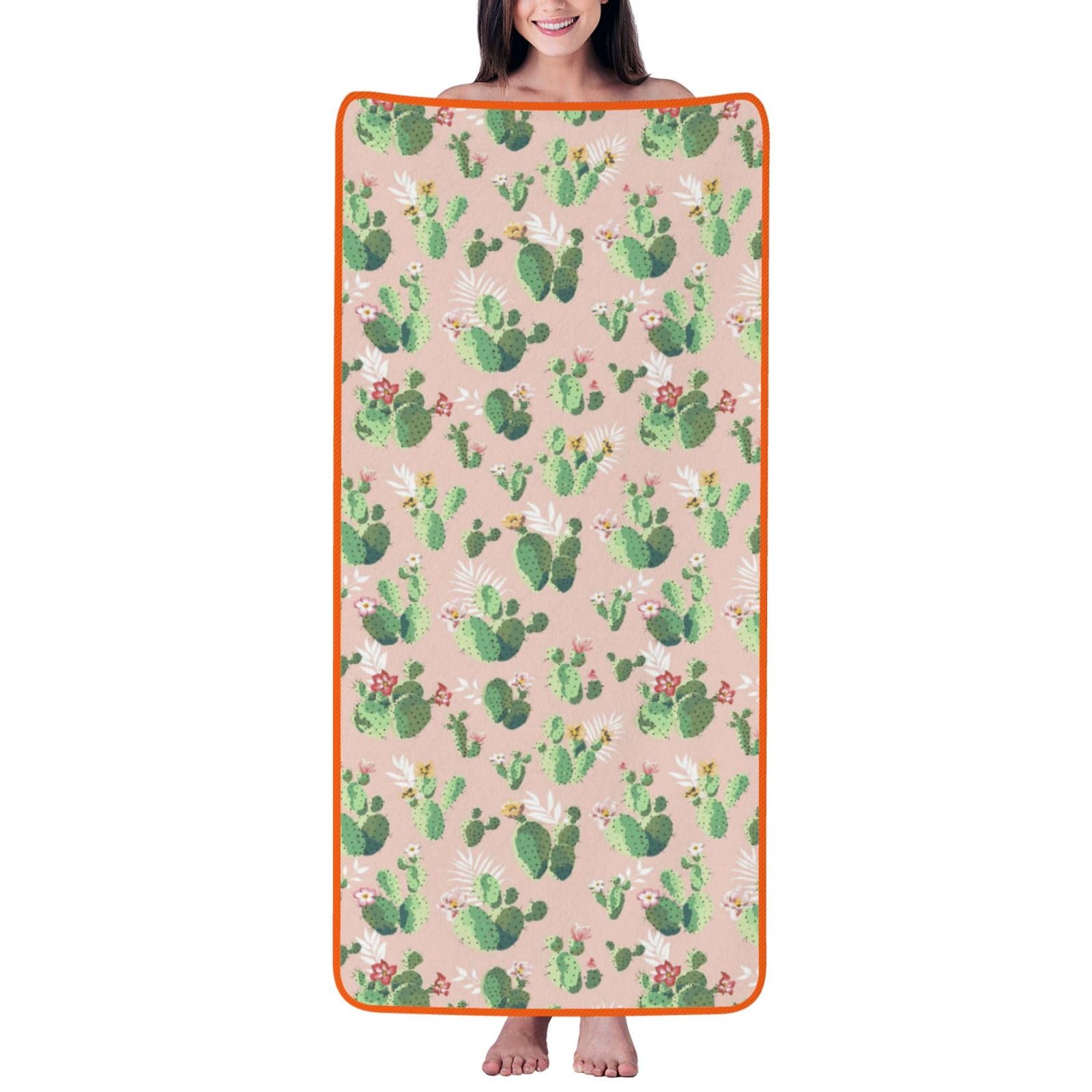 Ztpowqa Women's Orange Cactus Pattern Print Coral Velvet Bath Towel For Home Gym Lounging Bathroom Spa Hotel Beach Travel