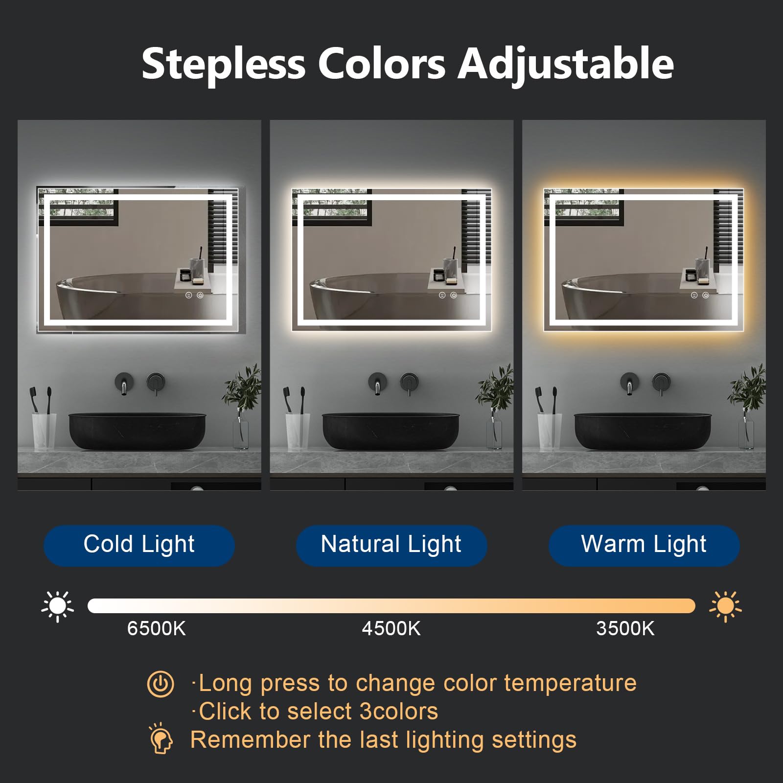 LED Badspiegel Mit Beleuchtung 80x60cm - RGB Mit Entfoggen-Funktion