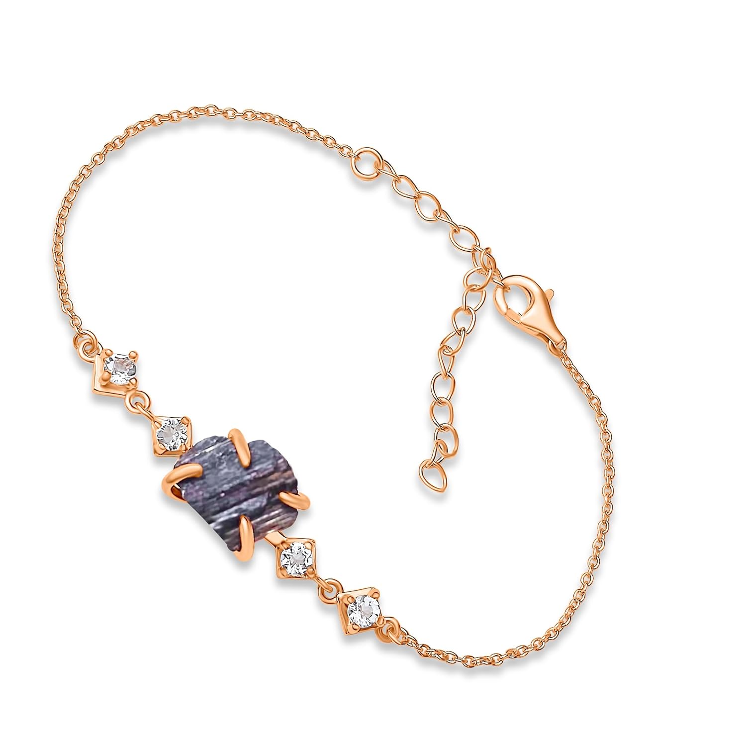 Raw Crystal Chain Bracelet Birthstone Gift for Her on Valentine Birthday Christmas Anniversary Mothers day Uniquelan Jewelry (black-tourmaline, rose-gold)