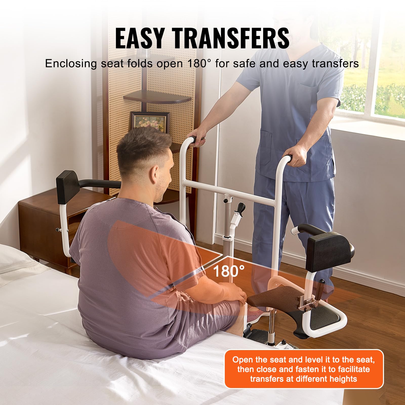 VEVOR Fauteuil Roulant Élévateur Patient, Siège Divisé 180°, Fauteuil Transfert Patients Électrique, Charge 100 kg, Bassin de Lit, Roulettes Pivotantes Verrouillables, pour Personnes Âgées Handicapées
