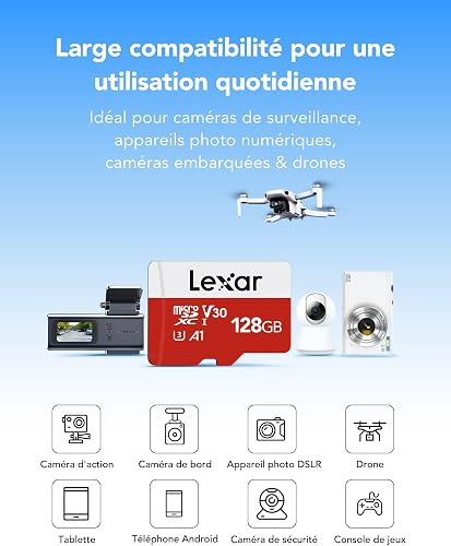 Lexar Carte Micro SD 128 Go, Jusqu'à 100 Mo/s - 5