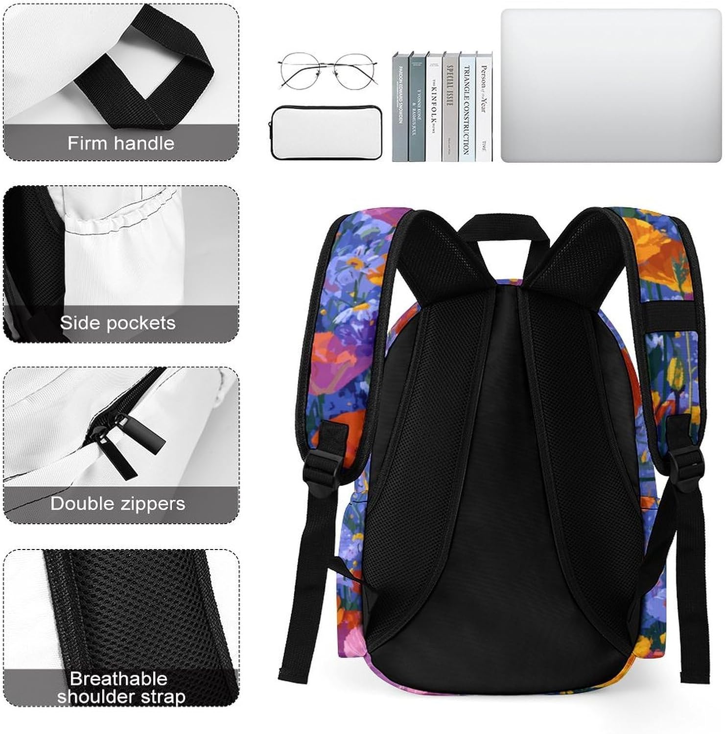 Colorful Bohemian Flowers Printed Backpack for Men Women image 5