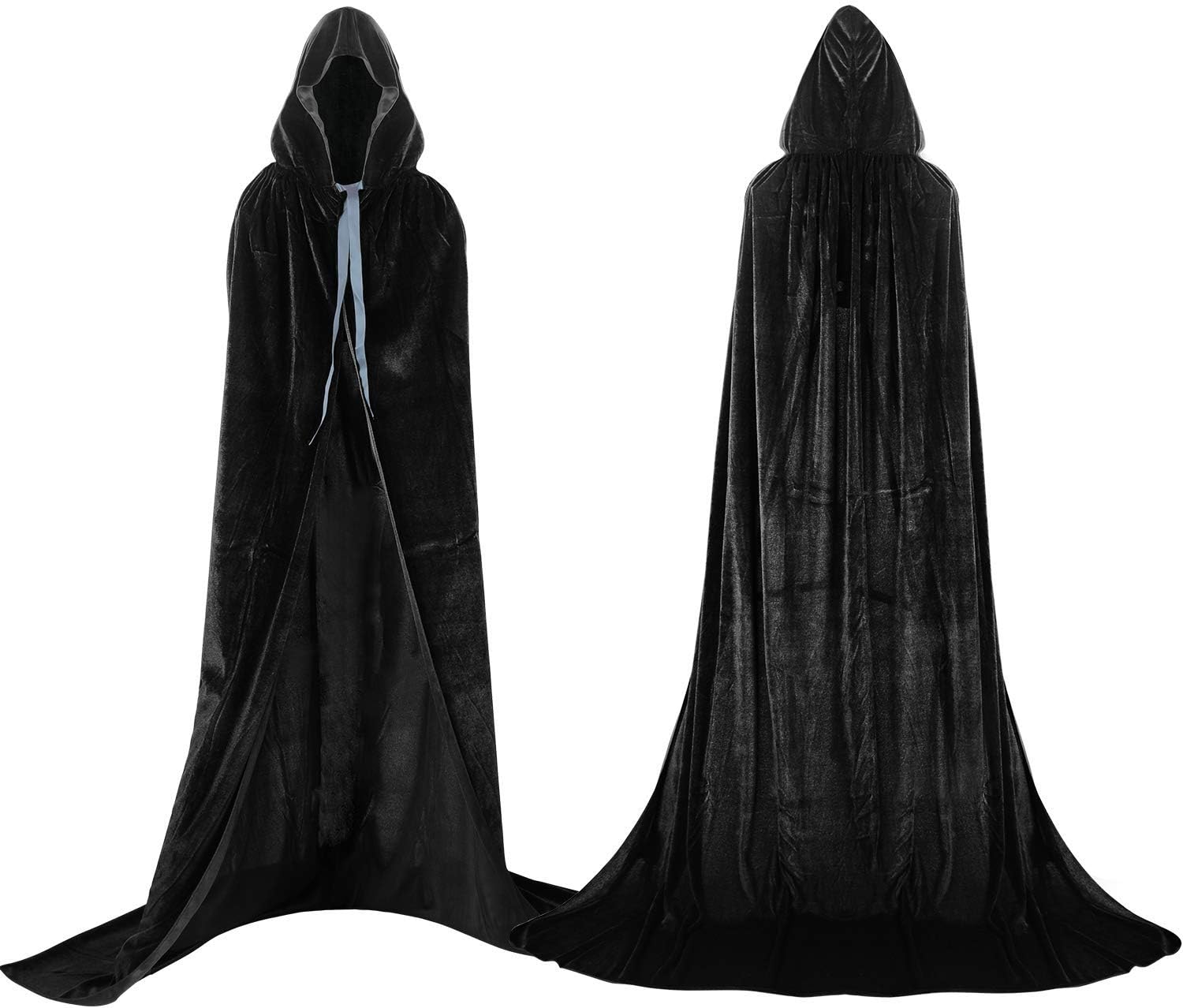 Black Hooded Cloak Maxi Cape Velvet Adult Costume Grim Reaper Vampire Party Halloween Costumes 110 cm