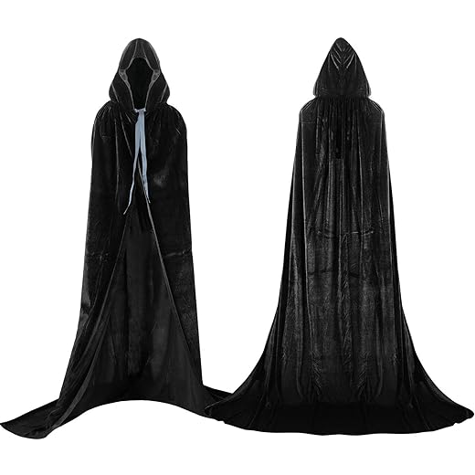 Cape à capuche Labellevie en velours long pour adulte, costume unisexe pour Halloween – Noir – Taille XL